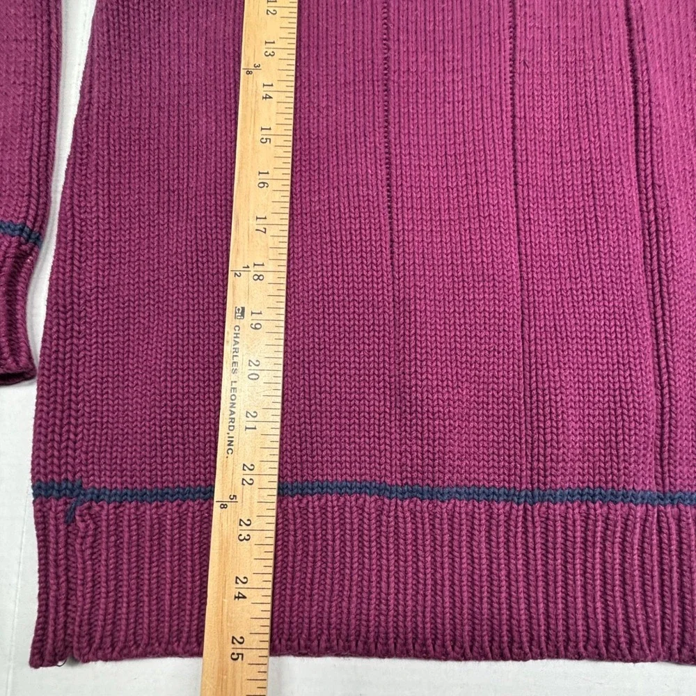 VTG John Ashford Mens Medium Cable Knit Sweater Burgundy V Neck Tennis Cotton EC